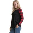 thumbnail image 2 of Womens Buffalo Plaid Shirts Round Neck Pattern Raglan Pullover Long Sleeve Tops, 2 of 3