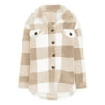 thumbnail image 4 of NAZISHW Women Sherpa Jacket Casual Flannel Colorblock Plaid Shacket Long Sleeve Lapel Button Long Fleece Jackets with Pockets (Beige,XXXXXL), 4 of 5