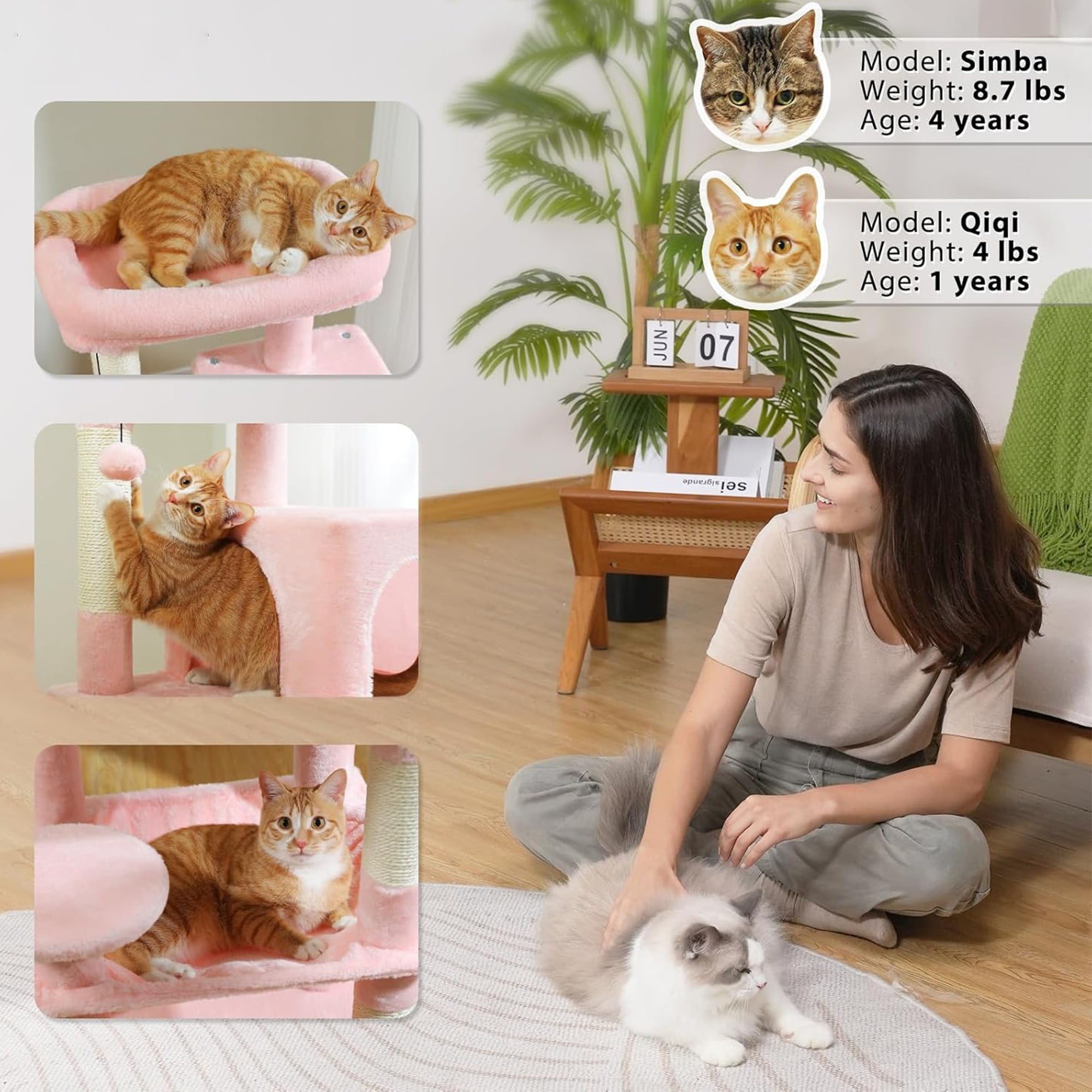 Pefilos 45" Cat Tree Tower for Indoor Cats, 5-Level Cat Condo for Large Cats with Large Hammock, Big Top Perch and 4 Sisal Covered Scratching Pos, Pink Pefilos 45" Cat Tree Tower for Indoor Cats, 5-Level Cat Condo for Large Cats with Large Hammock, Big Top Perch and 4 Sisal Covered Scratching Pos, Pink