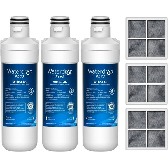 Waterdrop Plus LT1000PC ADQ747935 NSF 401 Refrigerator Water Filter and Air Filter, Reduce PFAS, Replacement for LG® LT1000P®, LRFWS2906V, 3 Combo (Package May Vary)