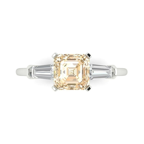 1.62 ctw 3 Stone Anniversary Ring for Women | Square Emerald Cut Natural Morganite | Hyperallergenic Solid 14K White Gold