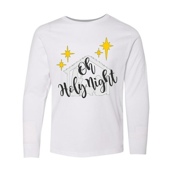 Inktastic Oh Holy Night Christmas Nativity with Yellow Stars Long Sleeve Youth T-Shirt