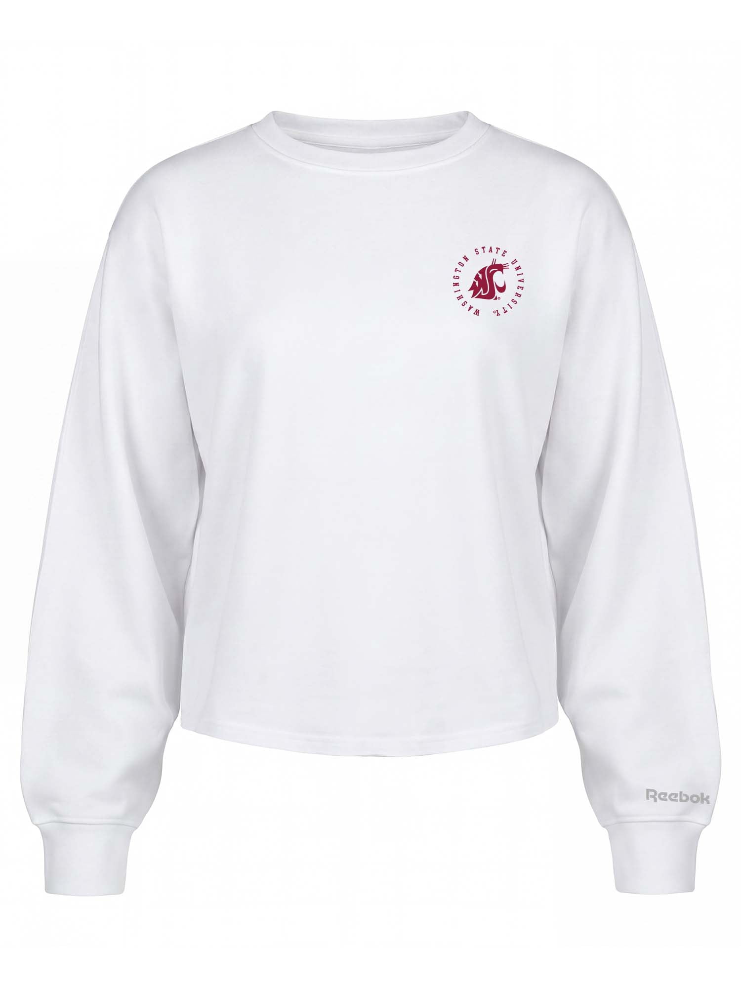 Washington State Cougars Reebok Womens White Heavyweight Cotton Long Sleeve Pullover