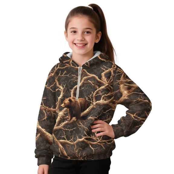 Pzuqiu Camo Hunting Bear Hoodies for Kids Warm Soft Boys Hooded Sweatshirt Washable Lightness Children's Long Sleeve Sweatshirt Stretchy Versatile for Fall Winter 14-15
