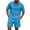 a-Sky Blue, variant on Men Solid Waffle Knit 2 Piece Set,Zip Neck Polo With California Letter Print & Drawstring Shorts Summer Casual Outfit Khaki L