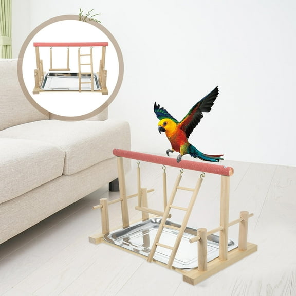 Topbathy 1Pcs Square Parrot Playground Stand Natural Handmade Wooden for Pet Bird Indoor Play 16.1x9.1x11in
