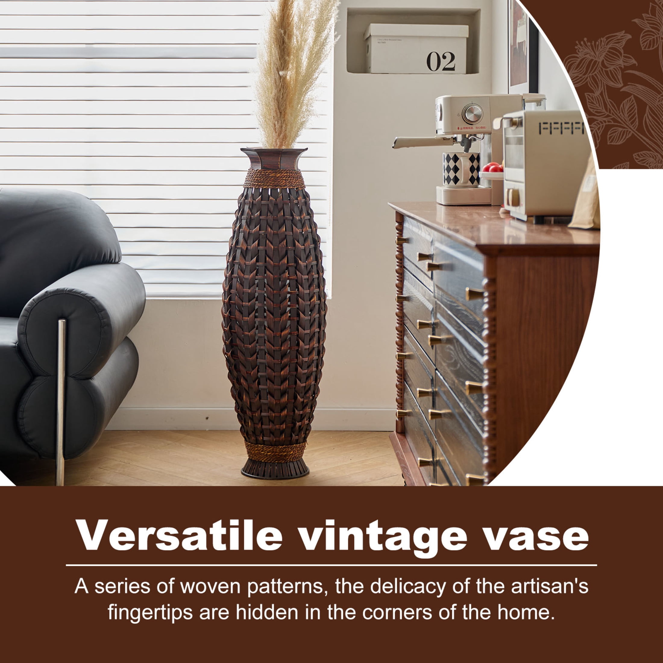 Noble House 38.97" Tall Handwoven Bamboo Floor Vase, Natural Woven Decorative Vase for Home Decor, Brown