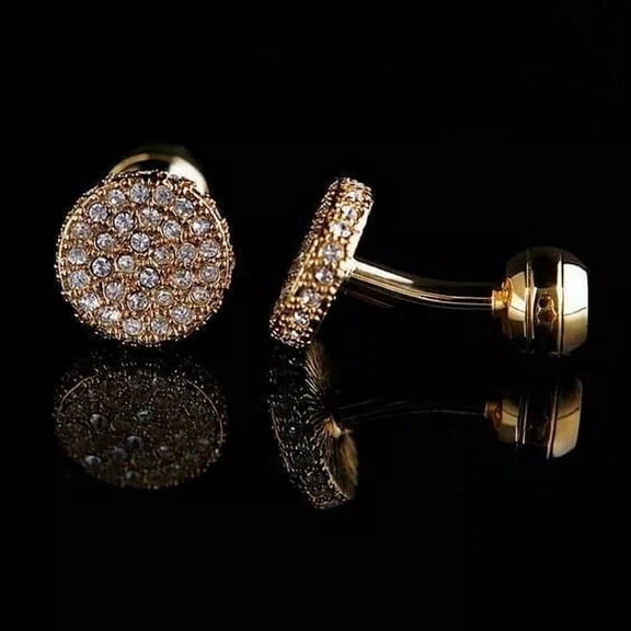 2Ct Round Cut Lab Created Diamond Men's Shirt Cufflinks WEdding Gift 14K Yellow Gold Plated Silver