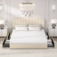 thumbnail image 3 of VECELO Upholstered Platform Bed Frame with 4 Storage Drawers, King Size Bed Frame with Adjustable Headboard, No Box Spring Needed, Beige, 3 of 7