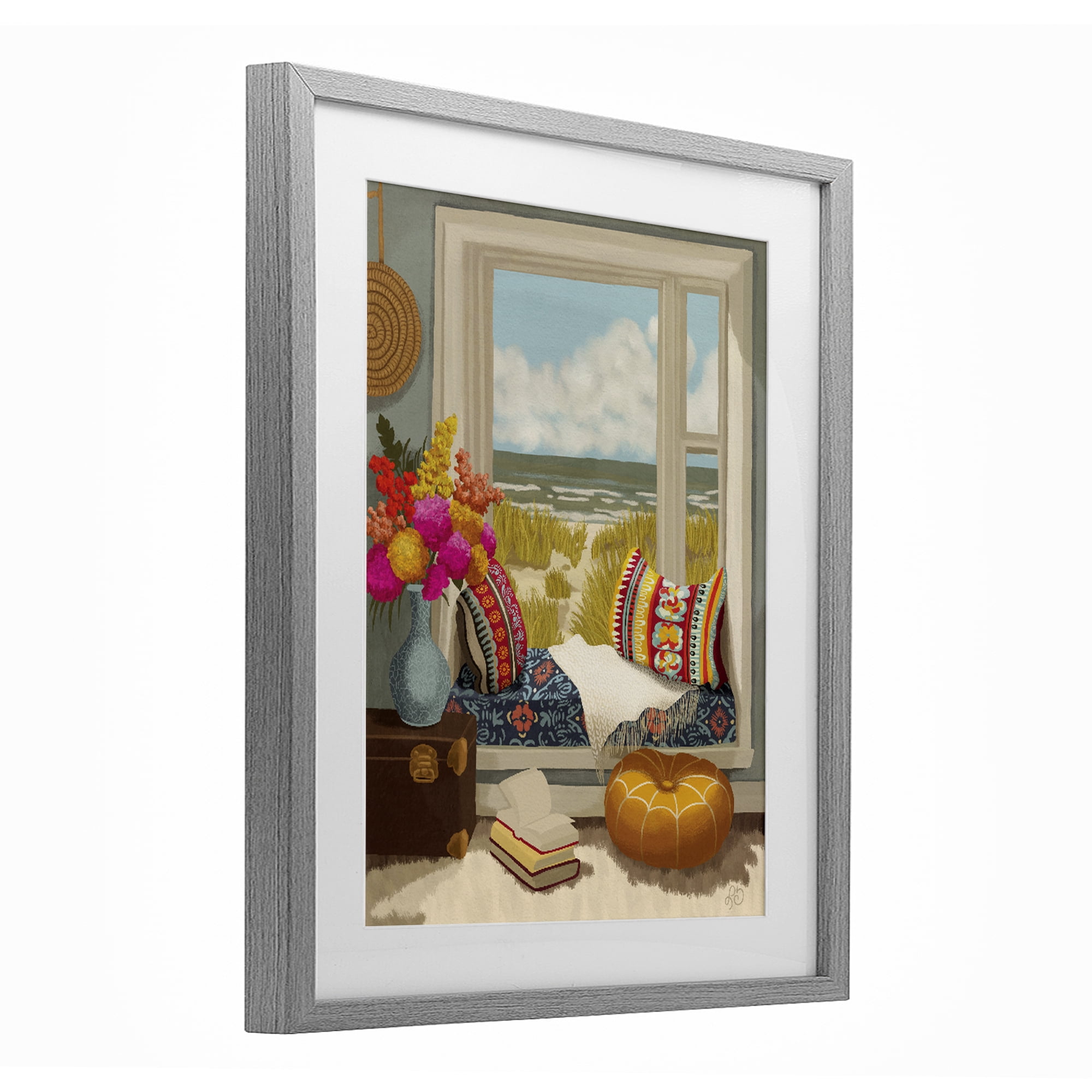 Stupell Industries Coastal Vacation Window Seat Gray Framed Print Under Glass, design by Lisa R Dumm