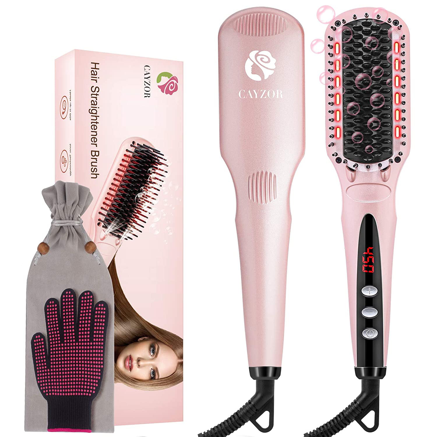 Cayzor Ionic Hair Straightener Brush - Professional Ceramic Hair  Straightening Brush Hot Comb with Dual Ionic Generator 16 Temp Settings  (170-450°F) MCH Fast Heating Anti-Scald & Auto Temp Lock (Pink) -  