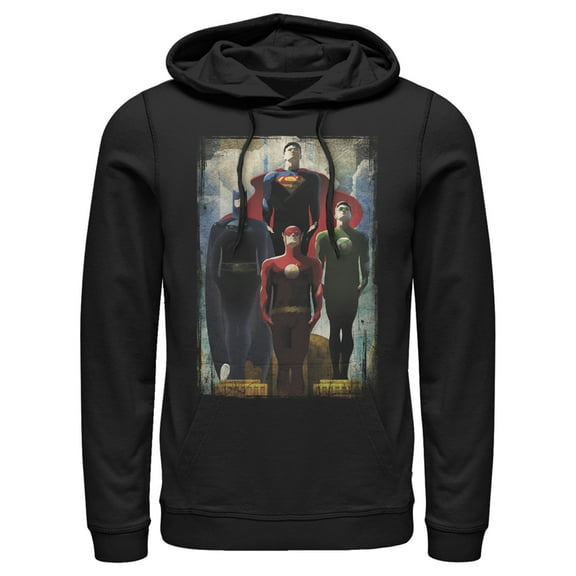 Men's Justice League Hero Artistic Poster Pull Over Hoodie Black X Large