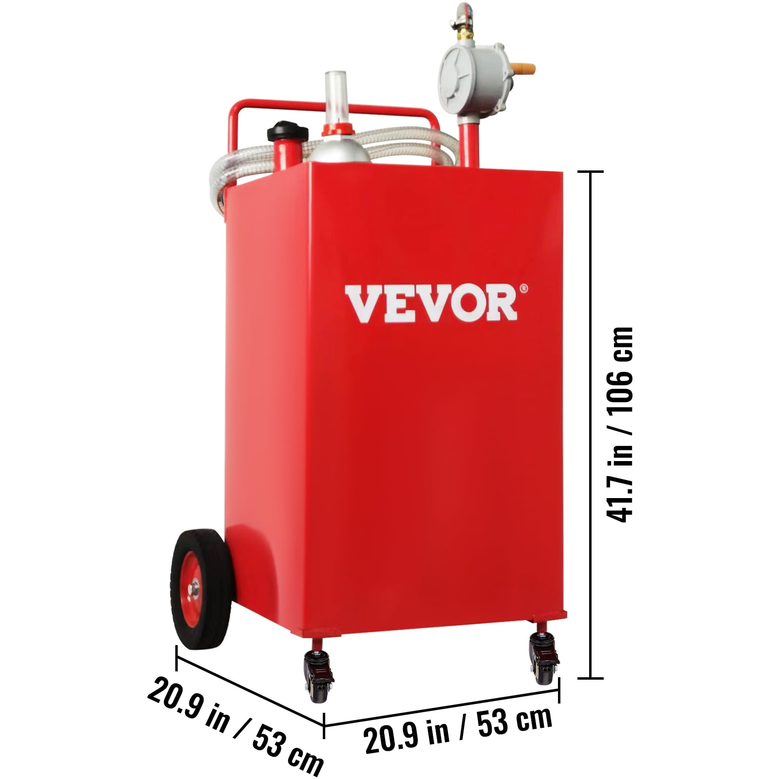VEVOR 35 Gallon Gas Caddy Fuel Storage Tank with 4 Wheels, Portable Diesel & Gasoline Container with Manual Rotary Pump For Cars