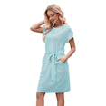 thumbnail image 1 of Vestido Camisero de Verano A Rayas de Corta para Mujer, Informal, con Lazo en la Cintura y Bolsillos, Verde , Talla XXL, 1 of 9