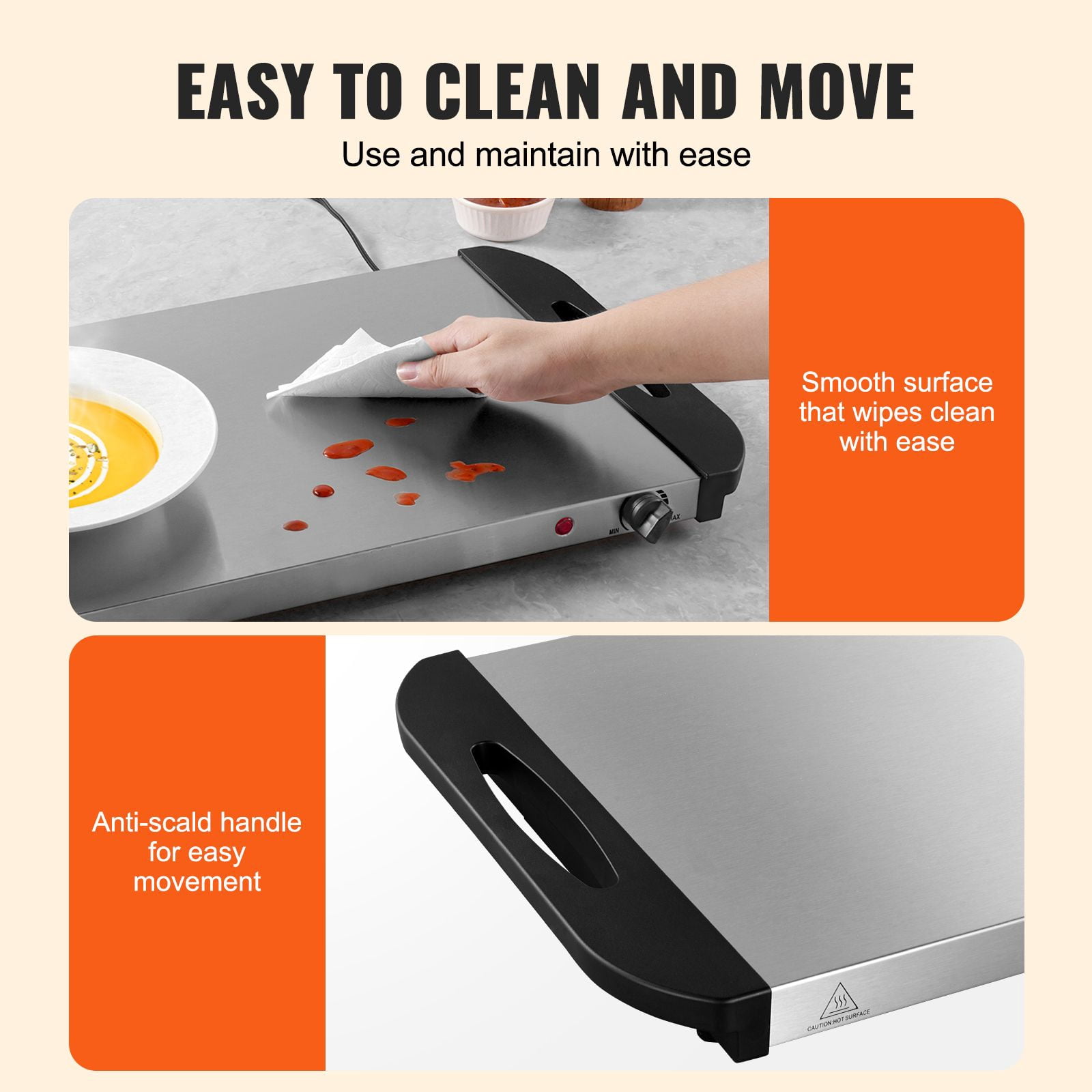 Electric Warming Tray 25.2" x 14.33", Stainless Steel Panel, Adjustable Temperature Knob, Heat-Resistant Handles, for Buffet Party Food Warming