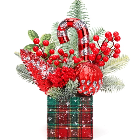 Árbol de Navidad KPX artificial para mesa, tamaño pequeño, con adornos