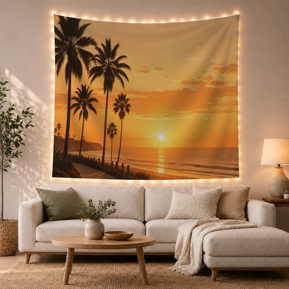 Tropical Beach Sunset Tapestry Wall Hanging