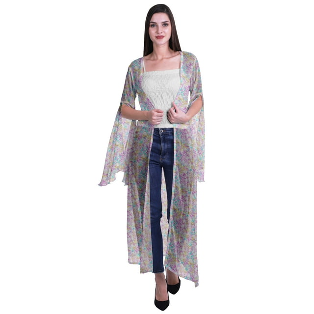 Moomaya Viscose Georgette Printed Long Shrug Slit Sleeves Cardigans For Women