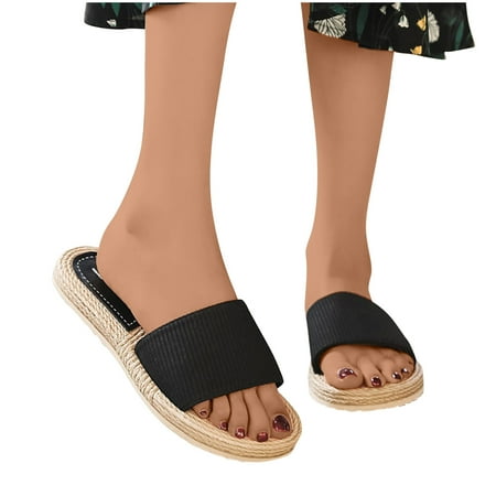 

CYMMPU Women s Slippers Women Shoes Summer Beach Sandals Slippers Imitation Hemp Rope Travel Flat-bottom Shoes