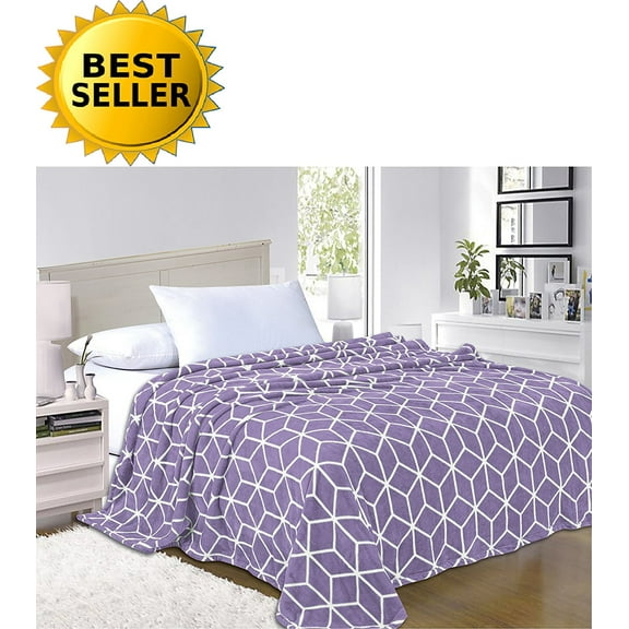 Celine Linen®- Luxury Micro-Fleece Ultra Plush Cube Pattern - All Season Blanket, Full/Queen, Lilac/Lavender