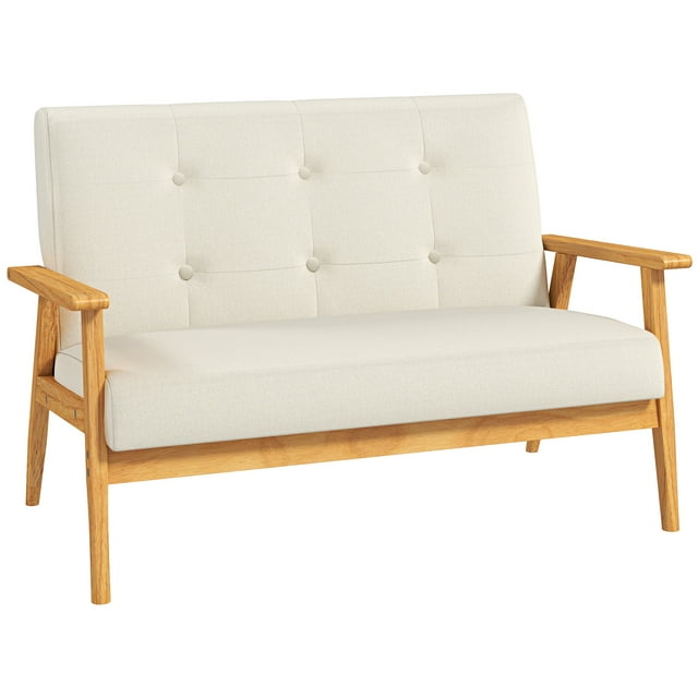 HOMCOM Causeuse 45 Pouces Moderne Canapé 2 Places avec Pattes en Bois de Caoutchouc Beige