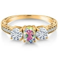 thumbnail image 3 of Gem Stone King 18K Yellow Gold Plated Silver 3-Stone Ring Mystic Topaz Moissanite (2.12 Cttw), 3 of 6