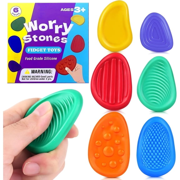 Ausugar Fidget Toys Sensory Stone for Kids: 6 Pack Textured Soft Worry Stone for Autism Kids Calming - Fidget Stress Toys for Students Anxiety Relief - Small Prizes Fidget Toys