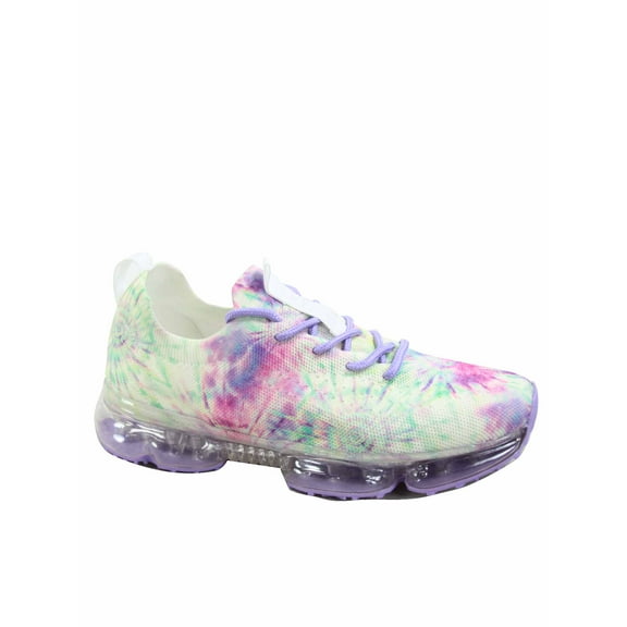 Flow-19 Stretch Elastic Mesh Lace Up Rubber Air Bubble Cushion Fashion Sneaker ( Purple Tie Dye, 7 )