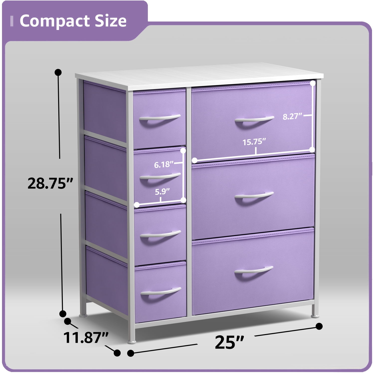 Sorbus 7 Drawer Dresser Storage Chest for Kids Bedroom with Fabric Bins Purple