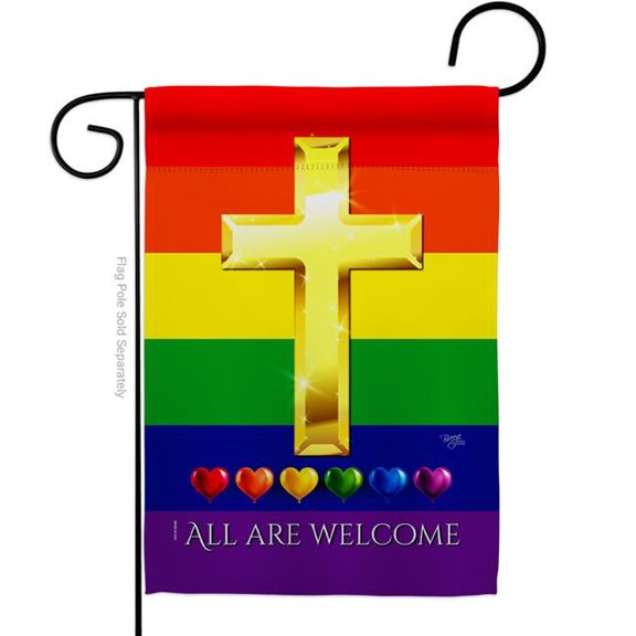 Breeze Decor G165248-BO All Are Welcome Support Pride 13 x 18.5 in. Double-Sided Decorative Vertical Garden Flags for House Decoration Banner Yard Gift