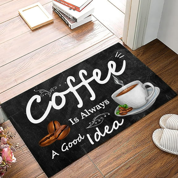 Coffee Theme Entrance Floor Mat Personalized Doormat, Farmhouse Style Welcome Door Mat, Low Profile Non Slip Entry Rugs for Bathroom Kitchen Home Front Decor, 16x24inch