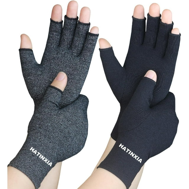 GHSDFBB 2 Paires de Gants pour Arthrite pour Femmes pour Douleur, Gants de Compression pour Main pour Tunnel Carpien, Rhumatoïde, Tendinite, Gants Sans Doigts pour Douleurs d'Arthrite, RSI, Dactylographie pour Hommes (Noir+pur)