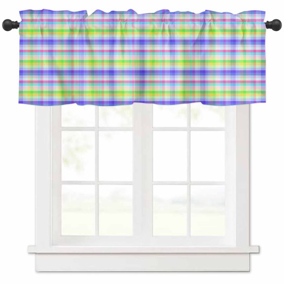 Colorful Plaid Valances for Windows Farmhouse Kitchen Curtains Valances Rod Pocket Valance Curtains for Kitchen Windows Modern Check Rustic Art Aesthetic Window Valances for Bathroom Bedroom 60"x18"