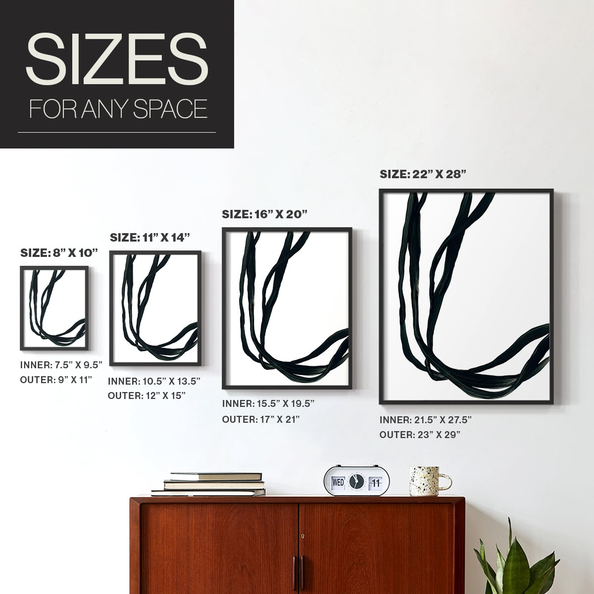 Onyx Ribbon II in Black Solid Wood 11 x 14 Framed Print