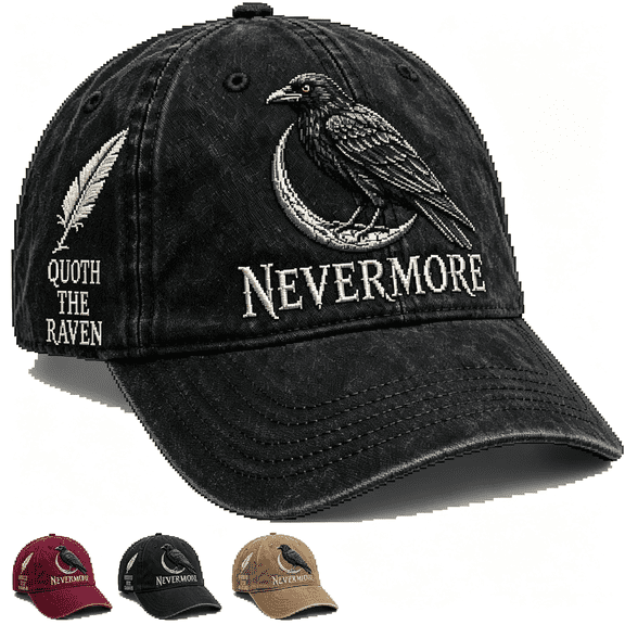 XIBUFE Raven Vintage Cap Gothic Bird Lover Hat, Gothic Raven Baseball Cap with Crescent Moon, Unisex Adjustable Hat Classic Vintage Baseball Cap