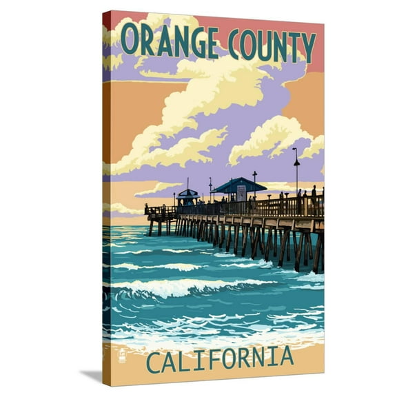 Art.com Orange County, California - Pier and Sunset Stretched Canvas Print Wall Art by Lantern Press, 24" x 36"