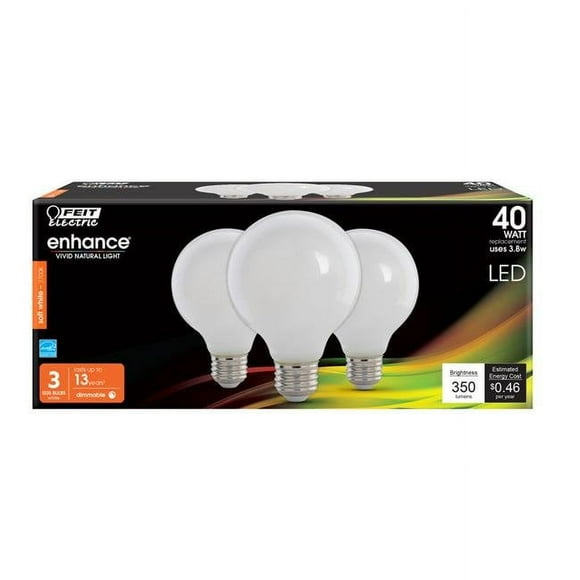 Feit Electric 3912086 40 watt Equivalence Enhance 3.8 watt 350 Lumen Decorative G25 Filament LED Bulb, Soft White - Pack of 3
