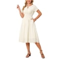 thumbnail image 4 of INSPIRE CHIC Women's Sundress Tie V Neck Smocked High Waist A-line Casual Midi Dress Apricot XL, 4 of 5