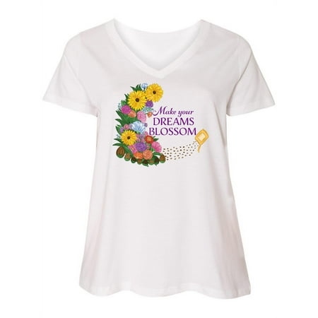 

Inktastic Make Your Dreams Blossom with Wildflowers Women s Plus Size V-Neck