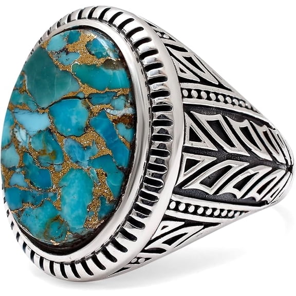 925 Men’s Sterling Silver Ring Turquoise Men’s Ring Handmade Blue Copper Turquoise Gemstones Ring for Mens Gift For Him