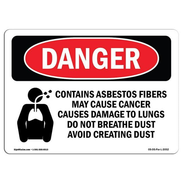 SignMission OS-DS-A-1218-L-2052 12 x 18 Po Signe de Danger OSHA - Contient des Fibres d'Amiante