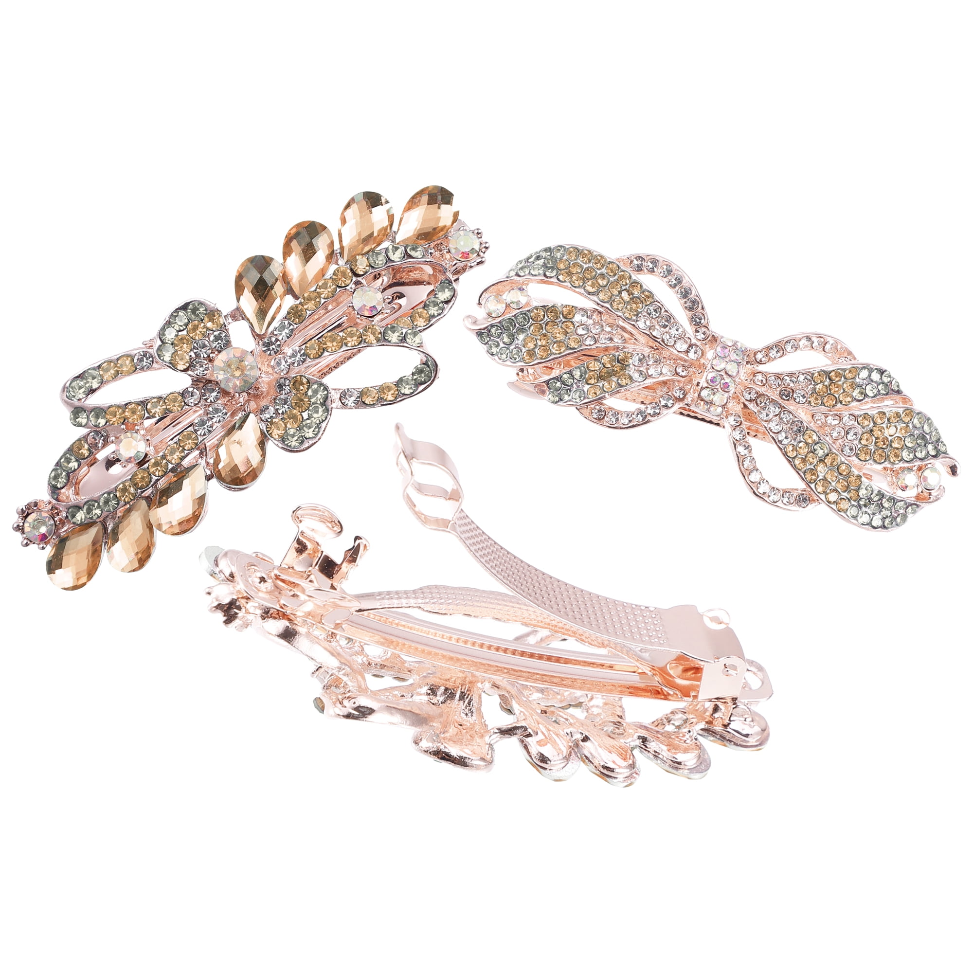 3 Pcs Hair Barrettes Hair Accessories for Women Sparkly Glitter Rhinestones Hair Clips Champagne