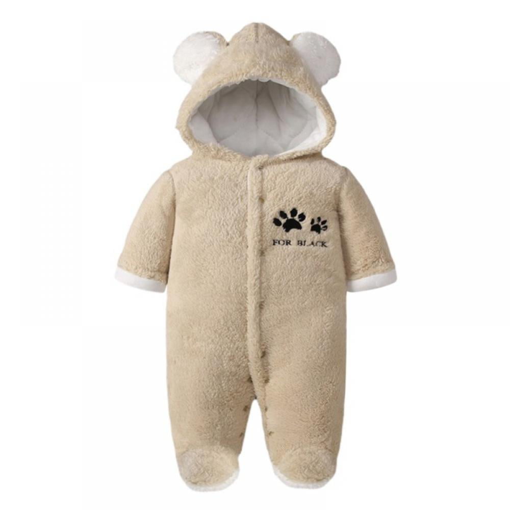 Baby Hooded Rompers Fleece Onesies Newborn Footed Jumpsuit Warm Cartoon Outfits Long Sleeve Fall Winter Boys Girls Outerwear 0-12 Months