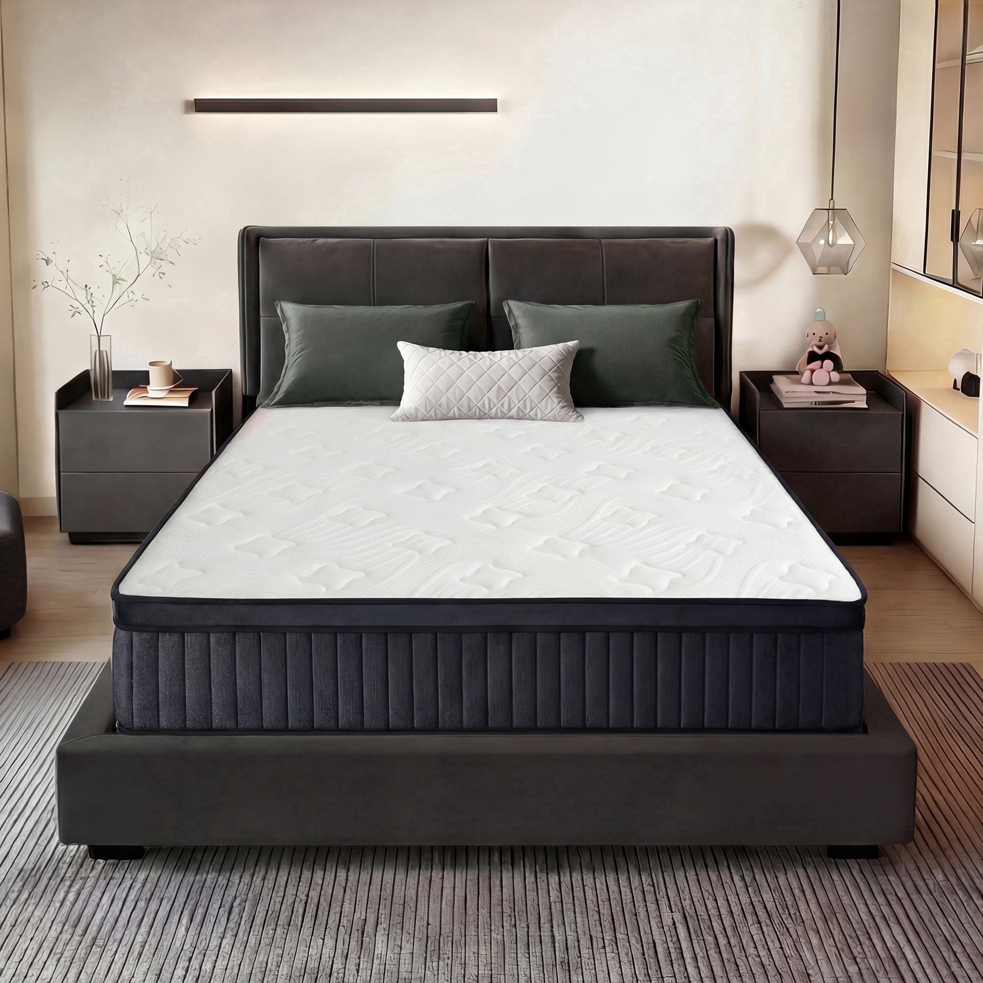 White 10 inch Full Size,Ergonomic Design,Mattress Memory Foam Pocket Spring,Hybrid Mattress, Medium Firmness, Lumbar Support,Pressure Relief,Best Choice for Family Happiness,Bed Mattress in a Box