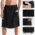 thumbnail image 2 of Men Wrap Bath Skirt, Adjustable Waist Towel Wrap with Side Pocket Absorbent Spa Shower Home Cover up Black L, 2 of 5
