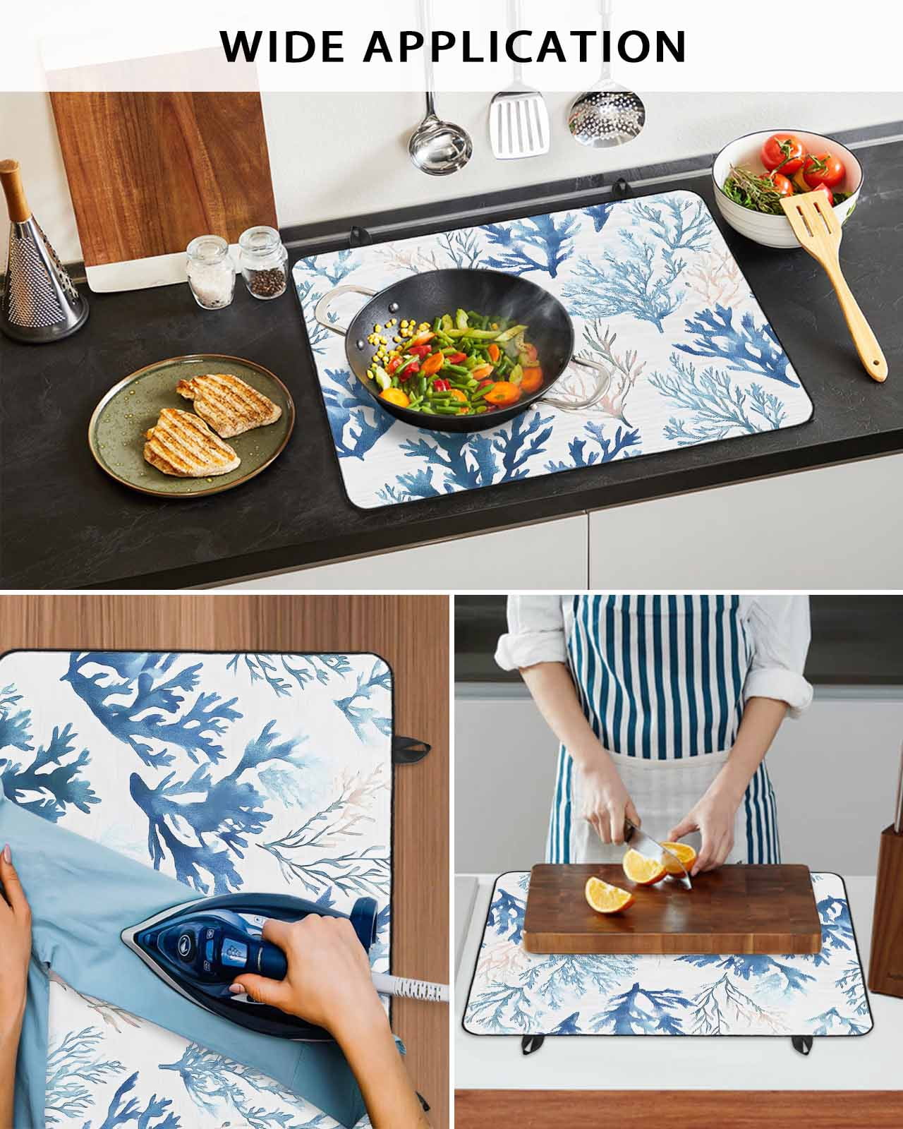 nqOlkjepod Large Induction Cooktop Protector Mat 36"x21", Blue Coral Coastal Stove Top Covers for Electric Stove, Summer Watercolor Ocean Decorative Stove Burner Cover Mats, Glass Top Stove Cover