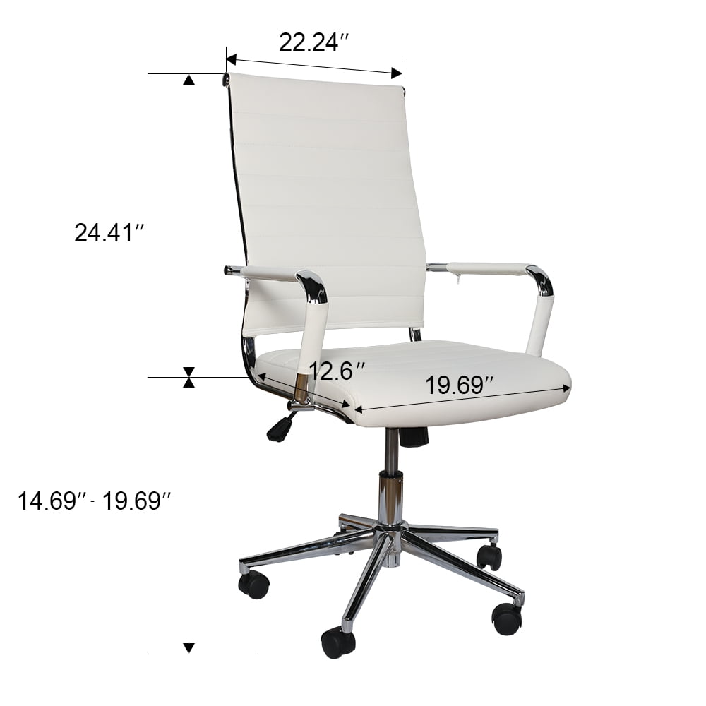 Okeysen Mid-Back Ribbed Home Office Desk Chair Upgraded Seat Ergonomic Leather Conference Room Swivel Chairs Adult, White