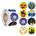 thumbnail image 1 of Rollo de 500 pegatinas de Halloween de 1,5 pulgadas con diseño de murciélago, calabaza y fantasma, pegatinas redondas autoadhesivas para decoración de tarjetas de regalo y sellos de sobres de fiesta, 1 of 5