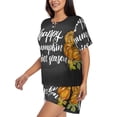 thumbnail image 2 of Kdxio Autumn Harvest Pumpkins Print Pajamas Sets for Women Short-Sleeved Pjs with Lounge Shorts Two Piece Sleepwear S-4XL, 2 of 8