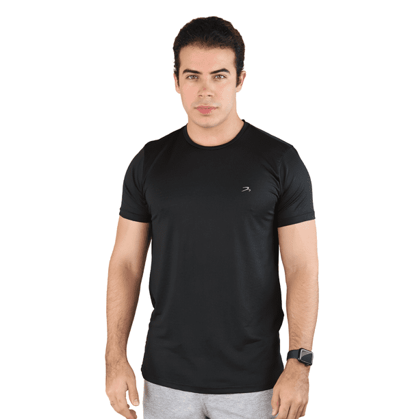 Playera Hombre Fitness Negro Manga Corta Secado Rápido